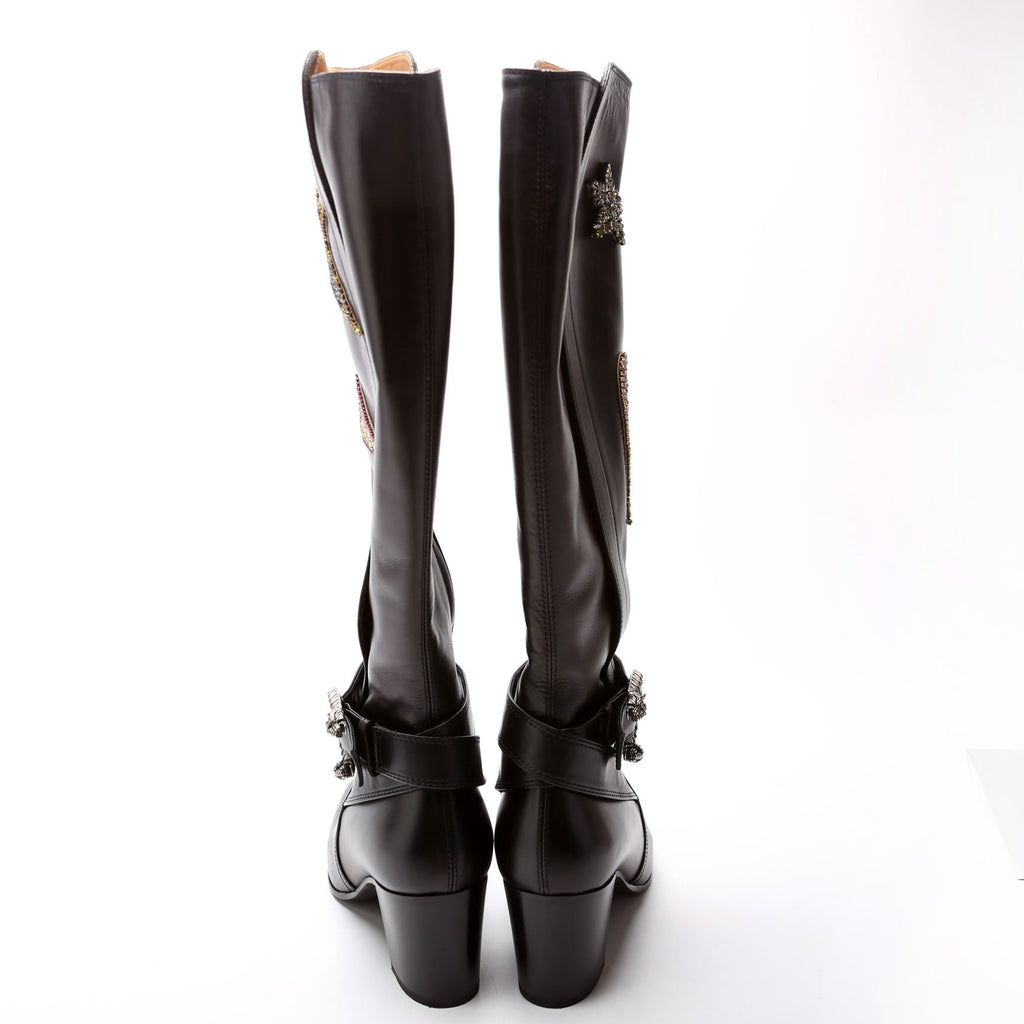 Dionysus Calfskin Embellished Elizabeth Knee High Boots Size 37 Black