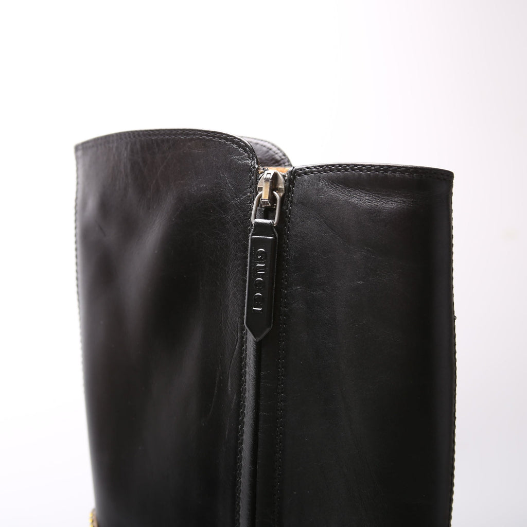 Dionysus Calfskin Embellished Elizabeth Knee High Boots Size 37 Black