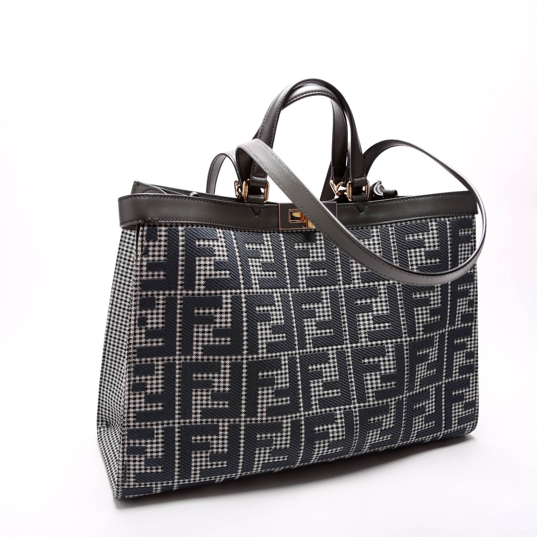 8BH374 Peekaboo FF Wool Houndstooth X-Tote Blue