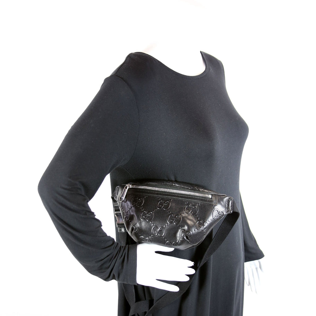 658582 GG Embossed Belt Bag Black