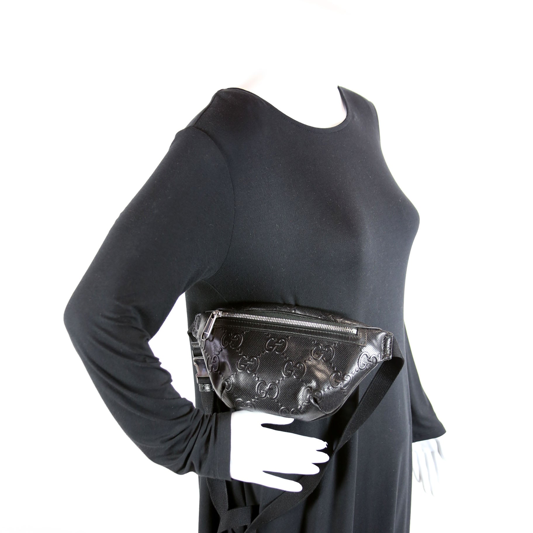 658582 GG Embossed Belt Bag Black