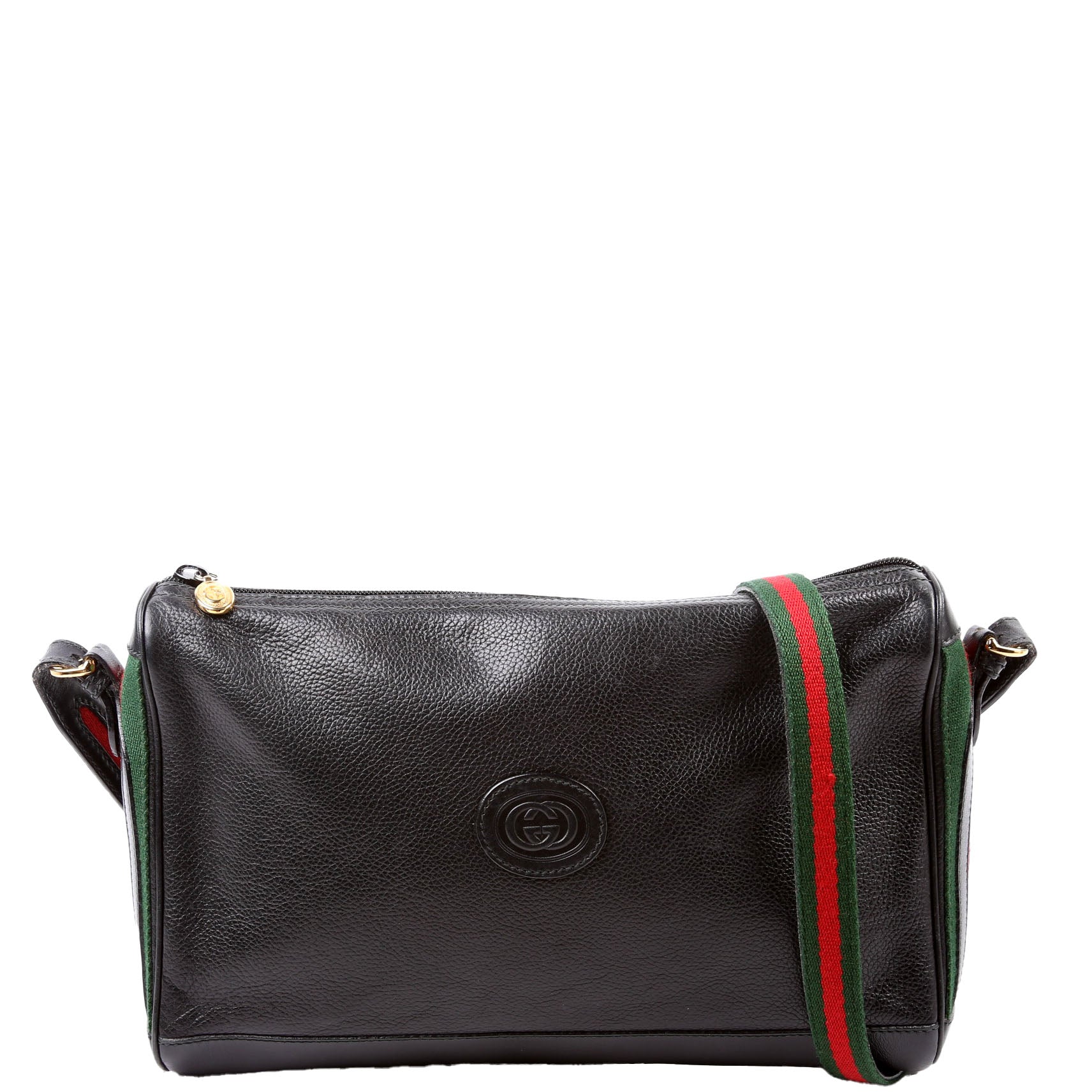 Web Stripe Leather Messenger Bag Vintage Black