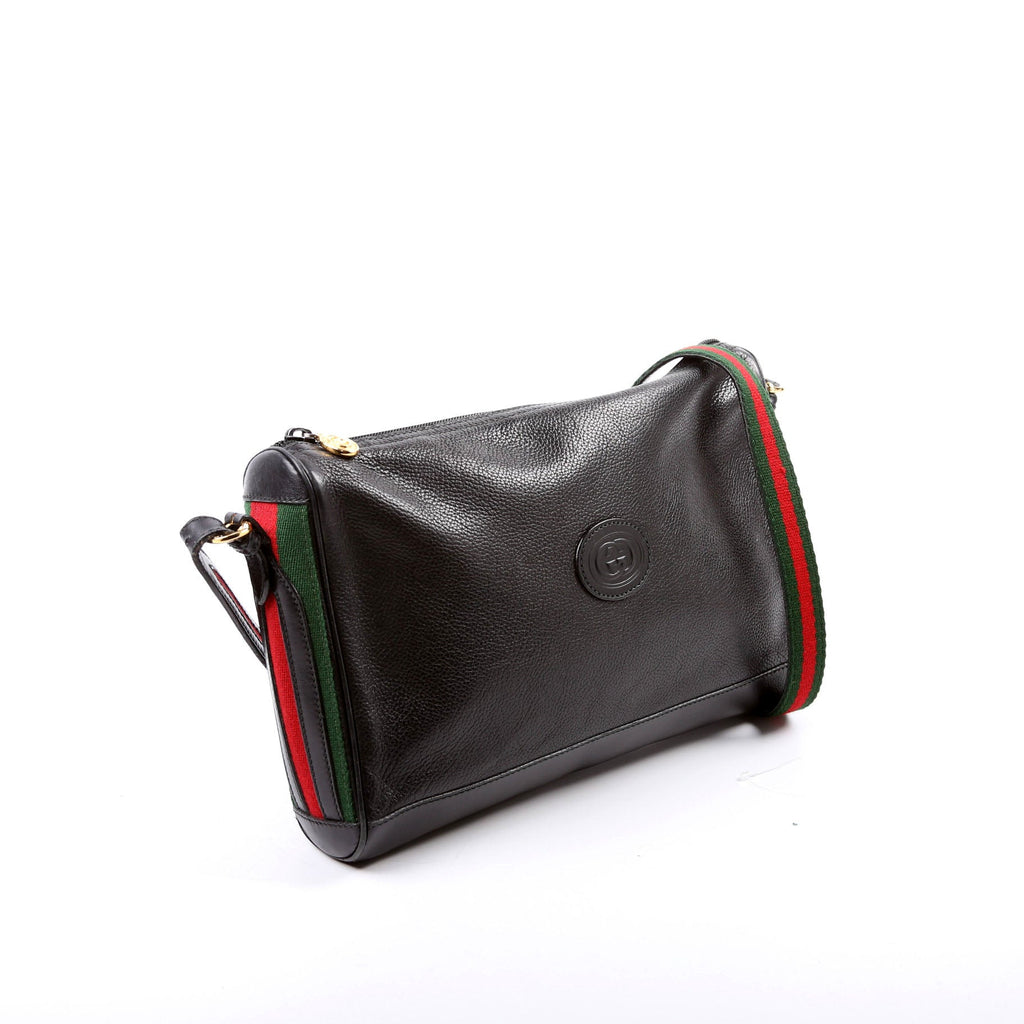 Web Stripe Leather Messenger Bag Vintage Black