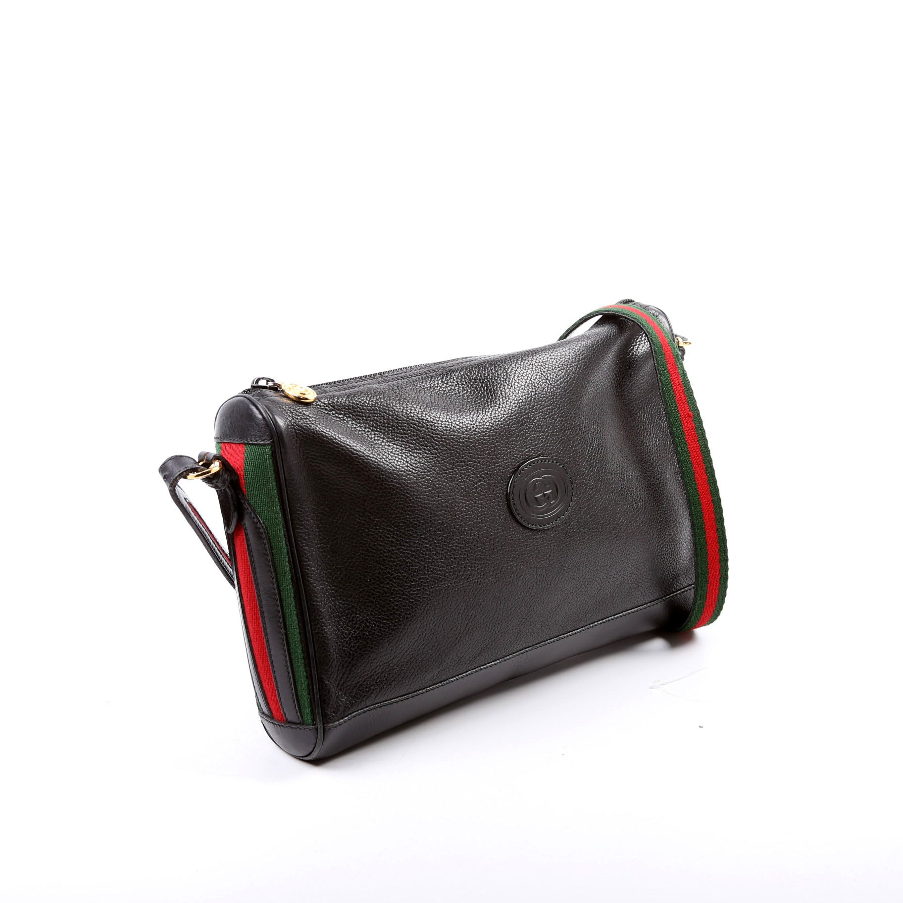 Web Stripe Leather Messenger Bag Vintage Black