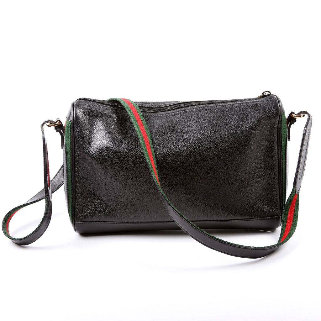 Web Stripe Leather Messenger Bag Vintage Black