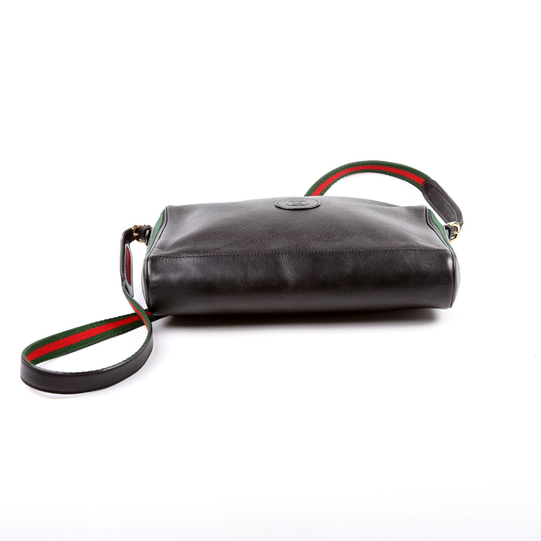 Web Stripe Leather Messenger Bag Vintage Black