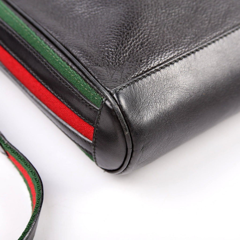Web Stripe Leather Messenger Bag Vintage Black