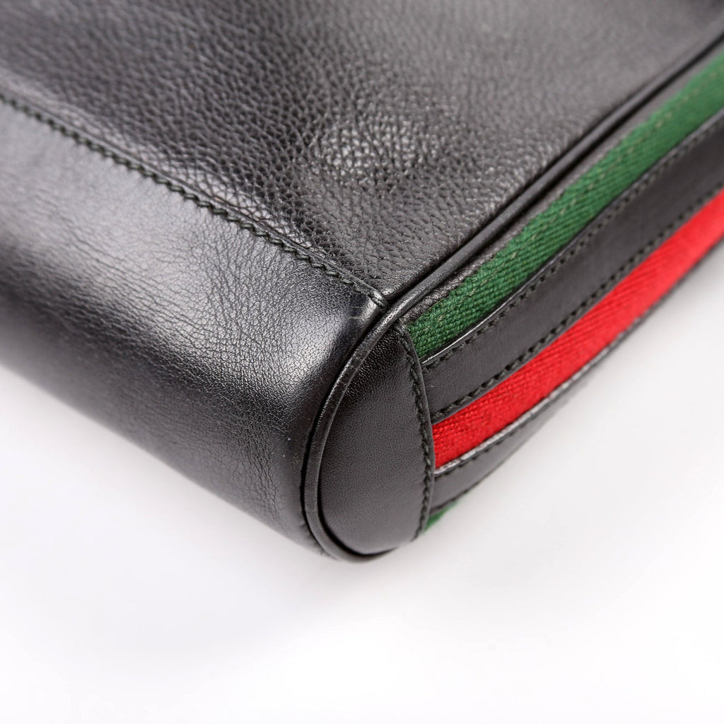 Web Stripe Leather Messenger Bag Vintage Black