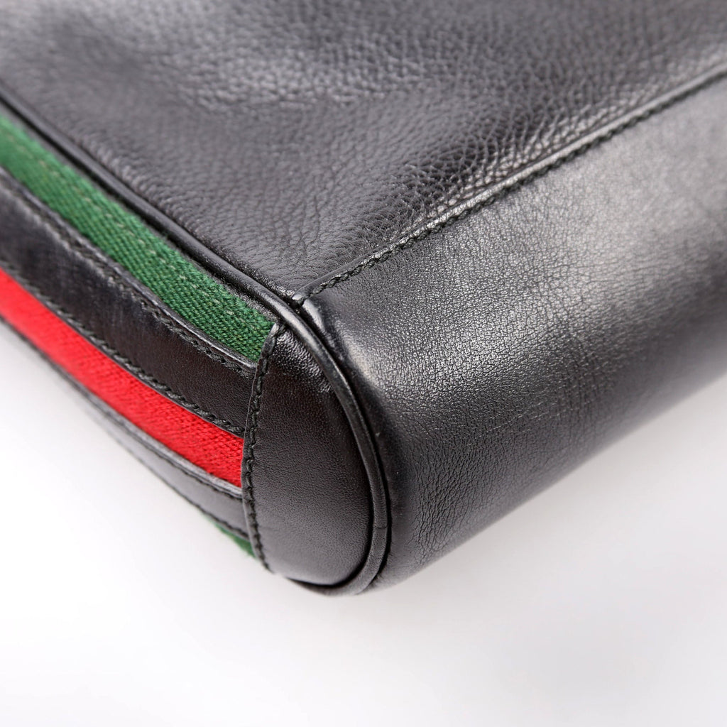 Web Stripe Leather Messenger Bag Vintage Black