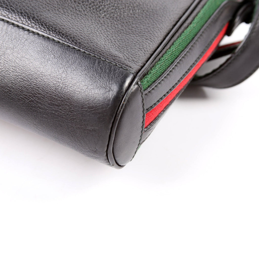 Web Stripe Leather Messenger Bag Vintage Black