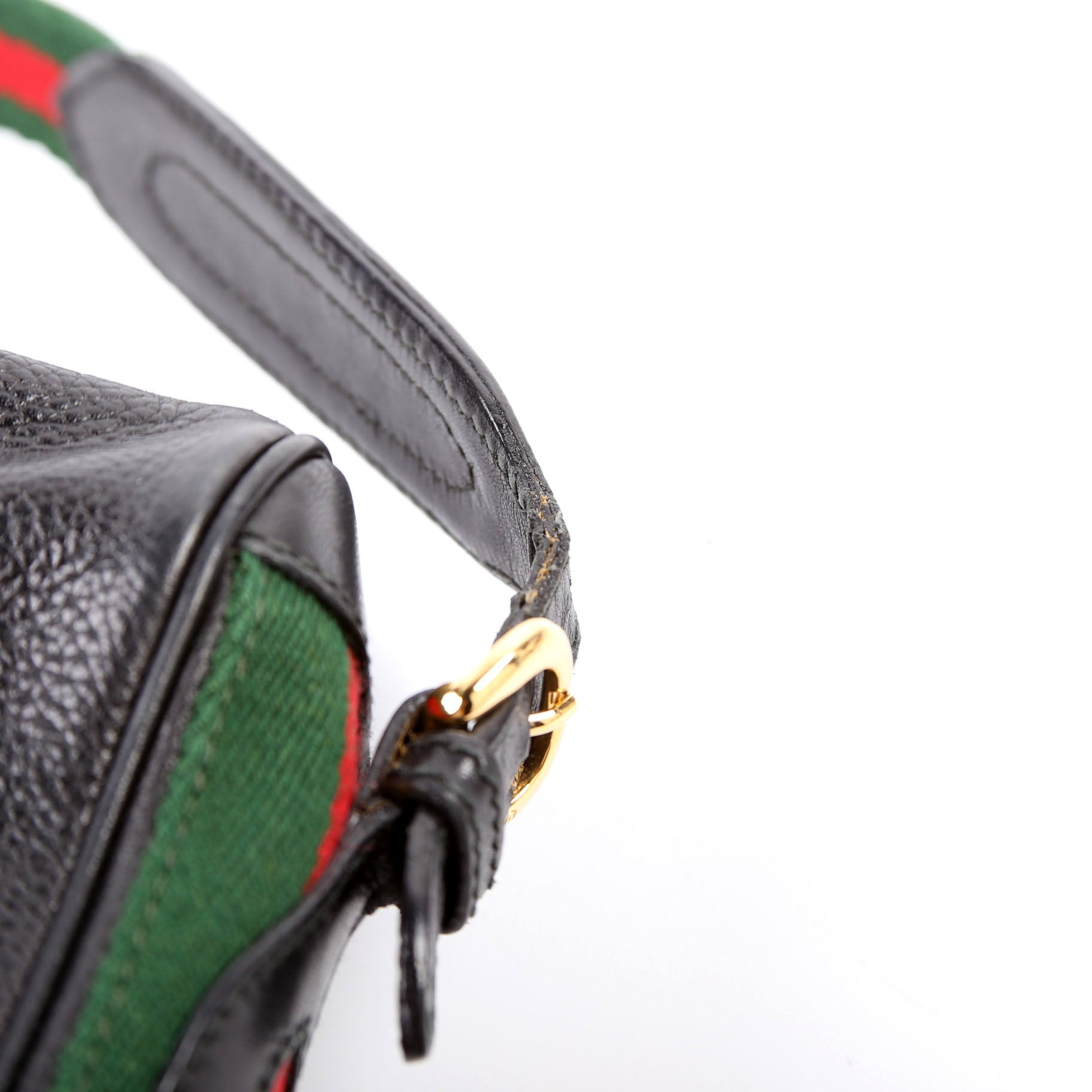 Web Stripe Leather Messenger Bag Vintage Black