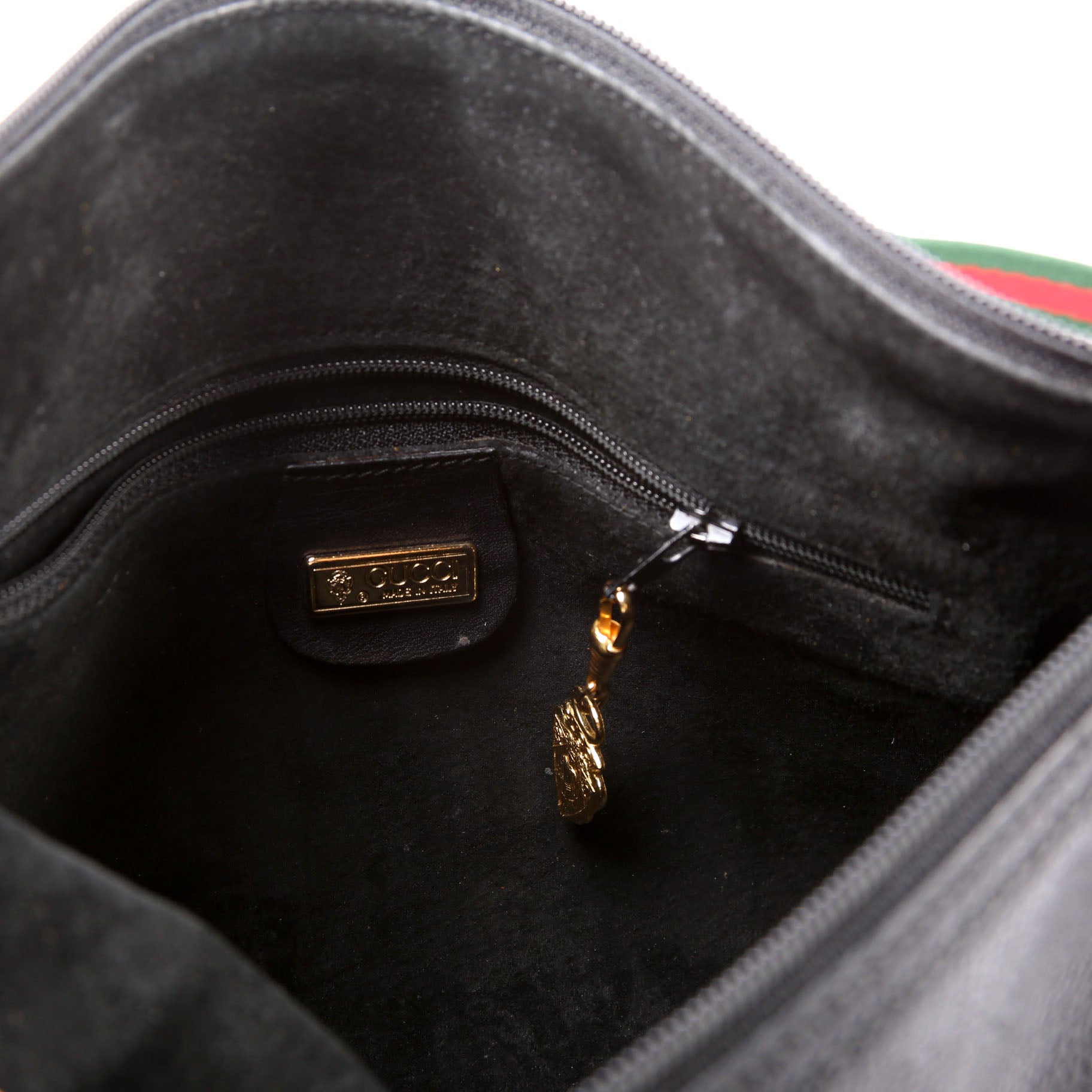 Web Stripe Leather Messenger Bag Vintage Black