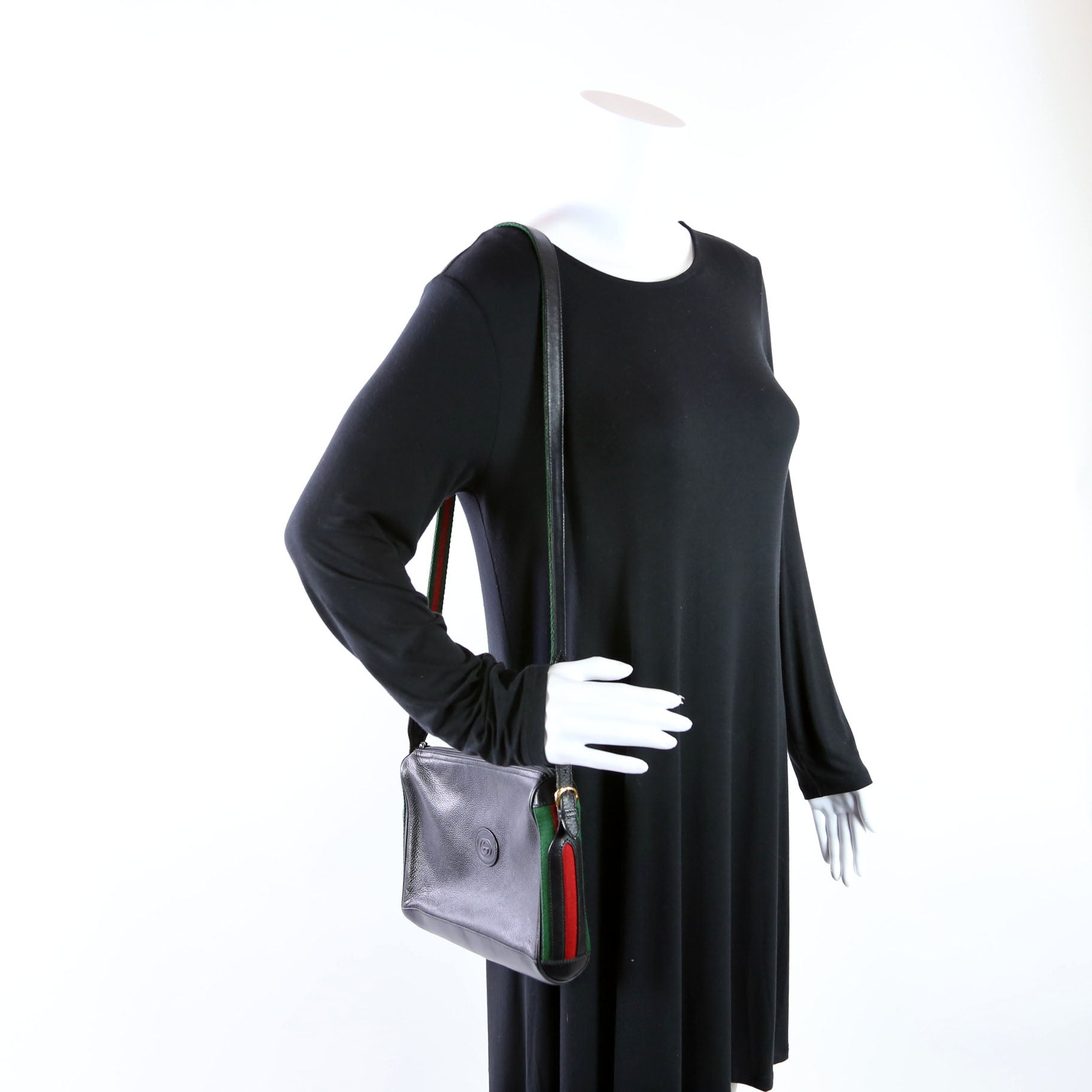 Web Stripe Leather Messenger Bag Vintage Black