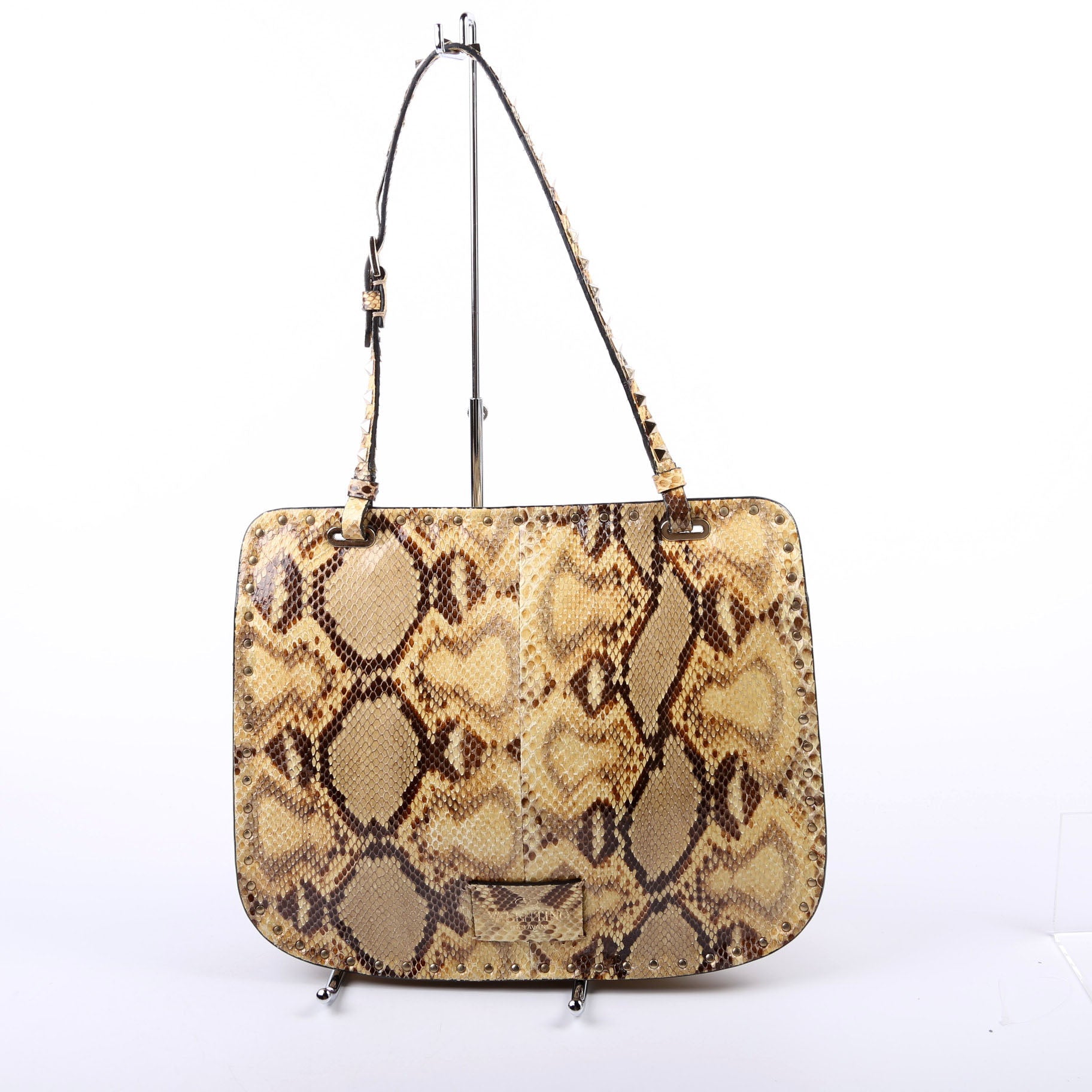 Rockstud Shoulder Snakeskin Satchel