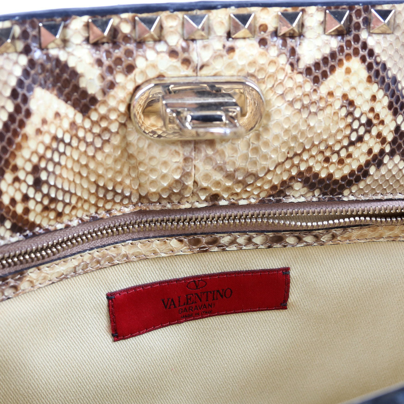 Rockstud Shoulder Snakeskin Satchel