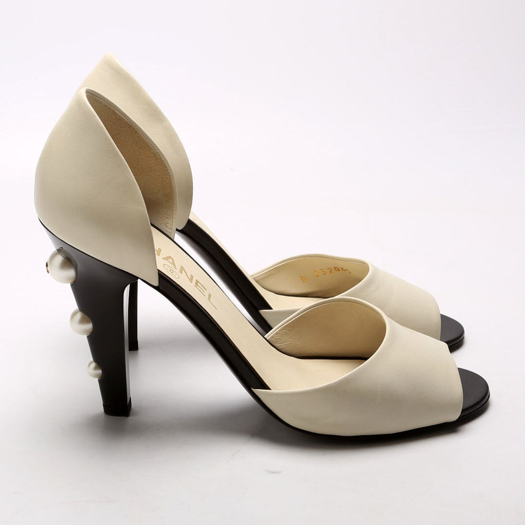 Open Toe D'orsay Lambskin Pearl Pumps Size 39
