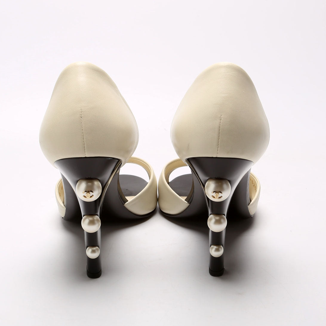 Open Toe D'orsay Lambskin Pearl Pumps Size 39