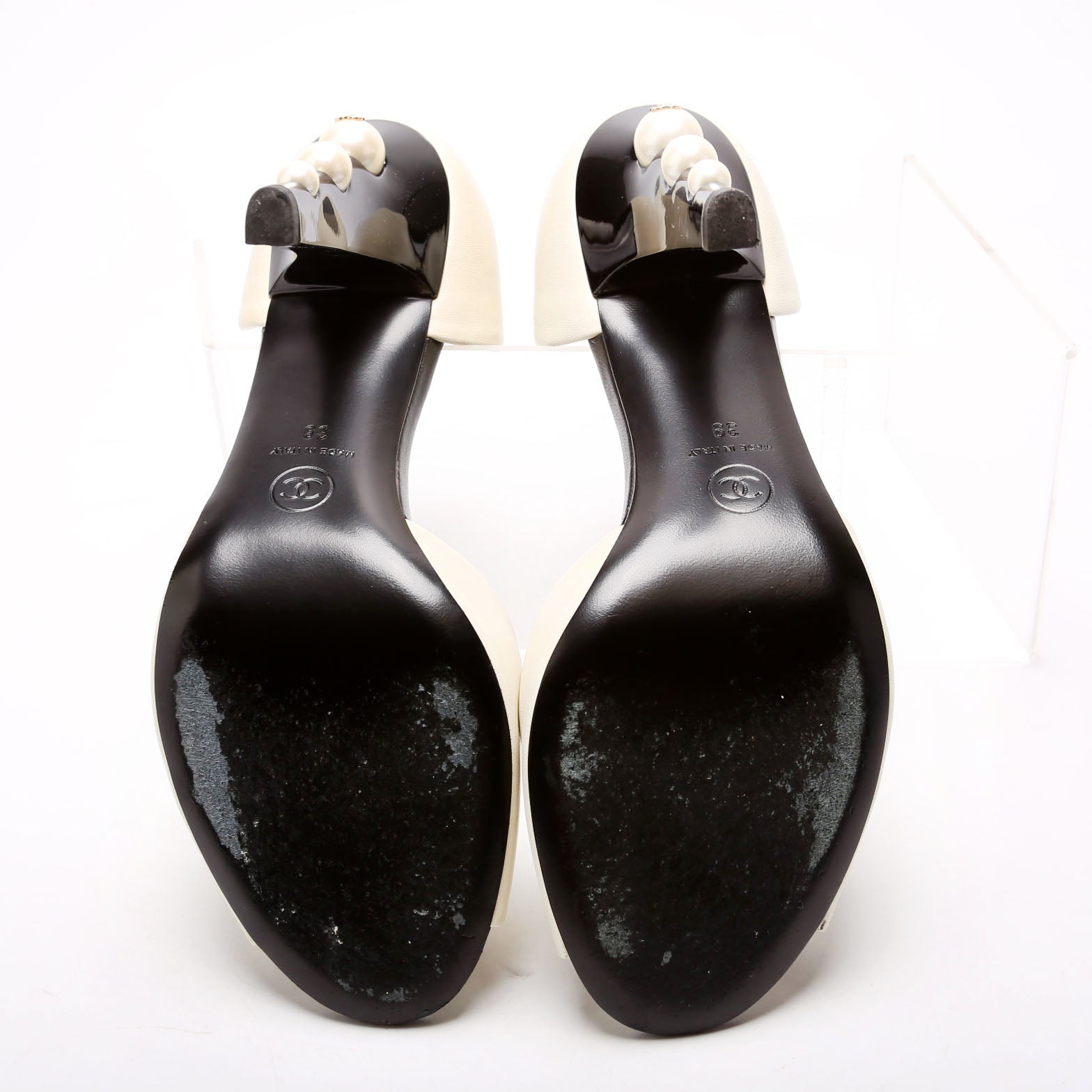 Open Toe D'orsay Lambskin Pearl Pumps Size 39
