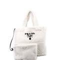 1BG427 Shearling Triangle Logo Tote White/Black
