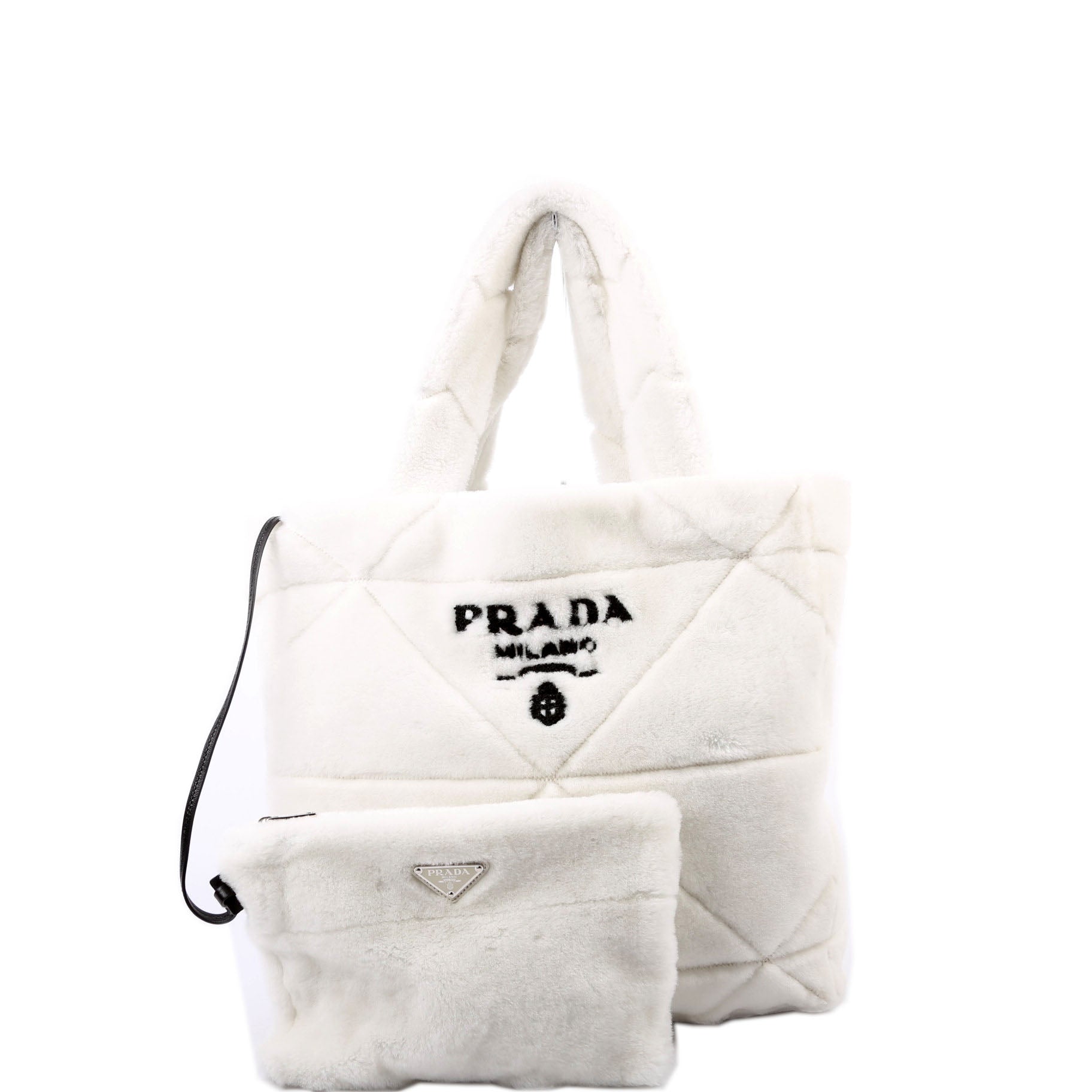1BG427 Shearling Triangle Logo Tote White/Black