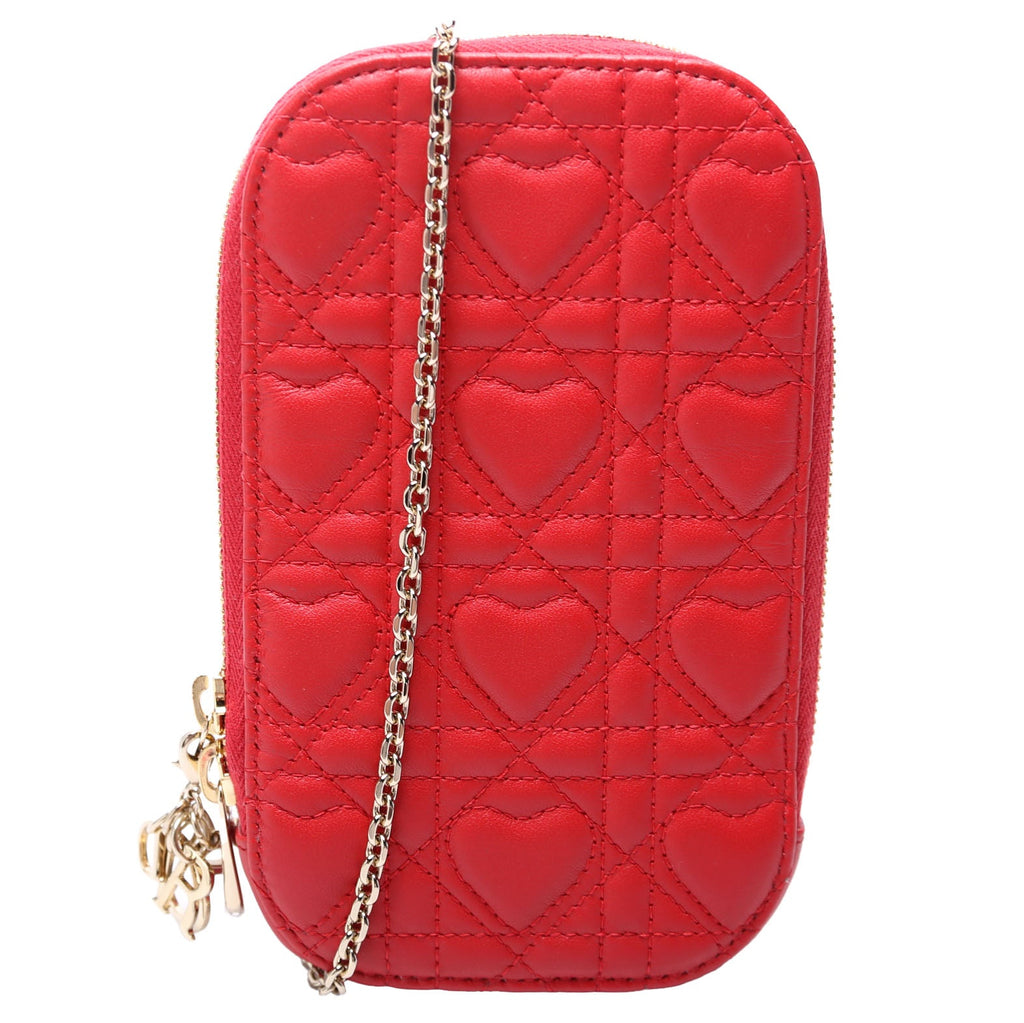 Lady Dior Call'in Dior Phone Holder Dioramour Lambskin Cannage Red