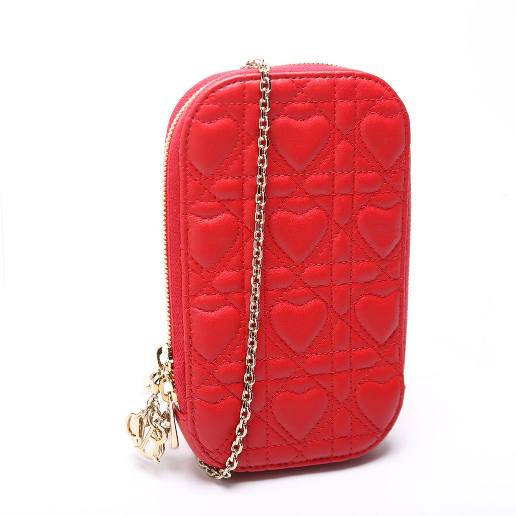Lady Dior Call'in Dior Phone Holder Dioramour Lambskin Cannage Red