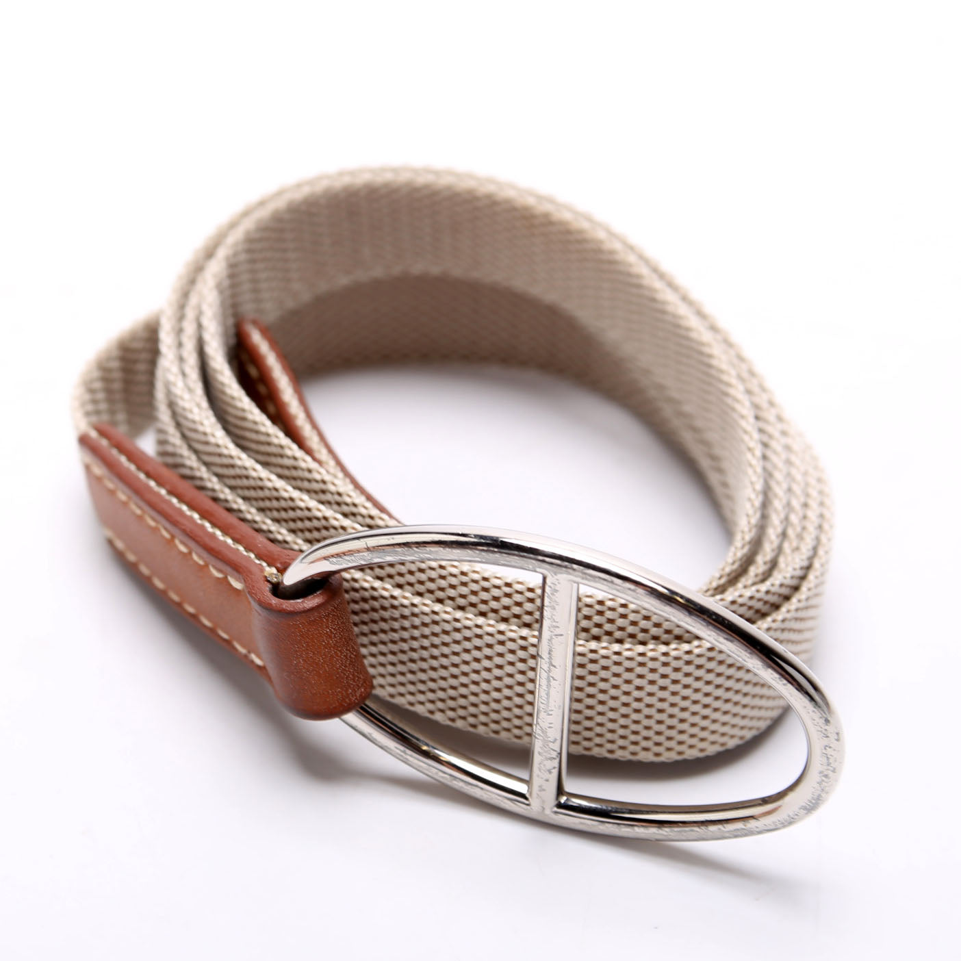 Hermes Chaine D'ancre Canvas Thin Belt Size M Brown/Beige