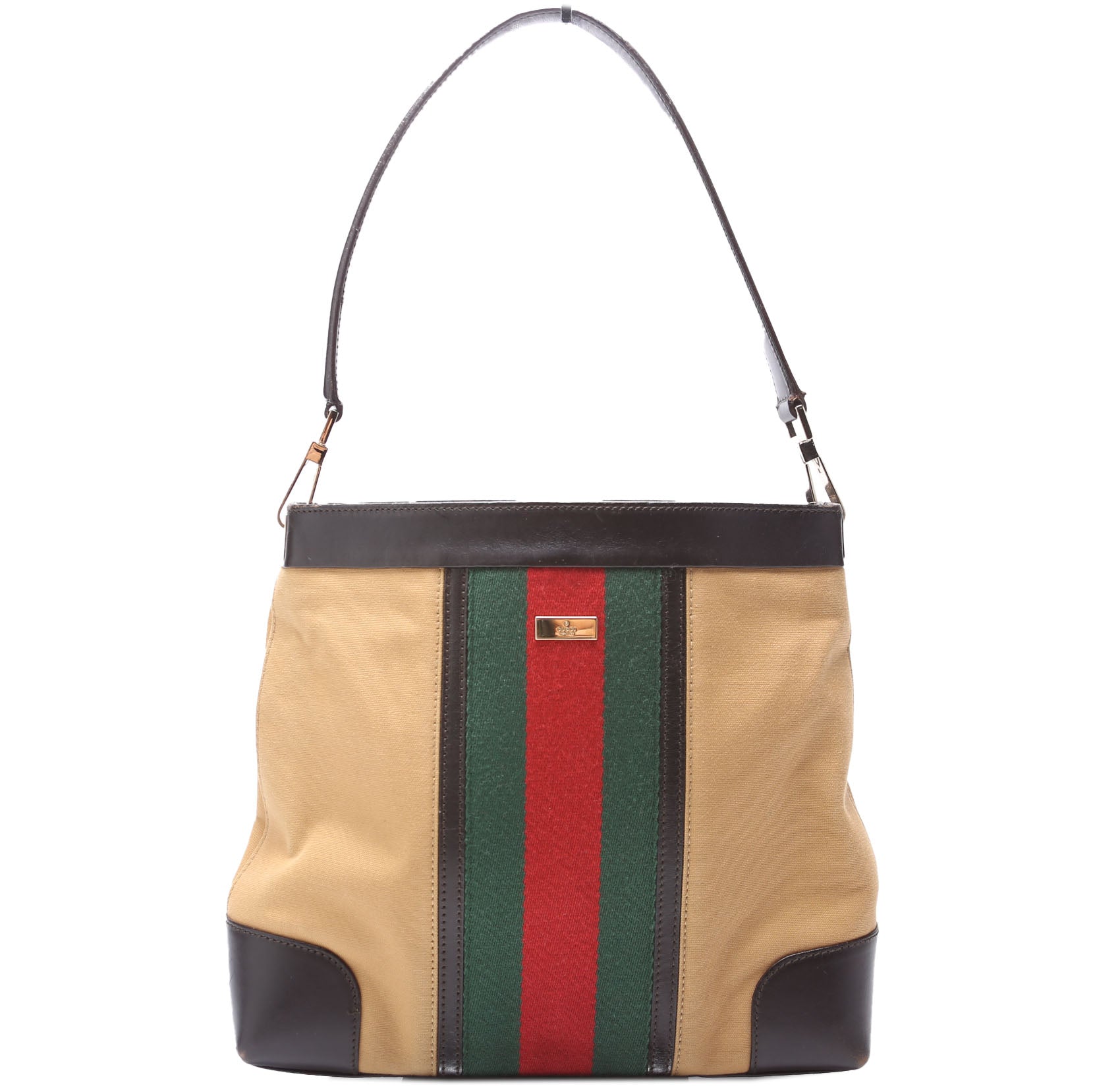 0014231 Sherry Line Web/Leather Shoulder Bag Vintage