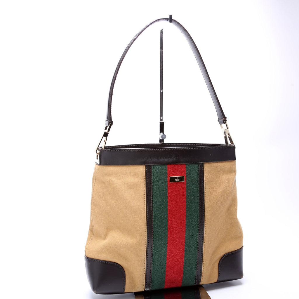 0014231 Sherry Line Web/Leather Shoulder Bag Vintage