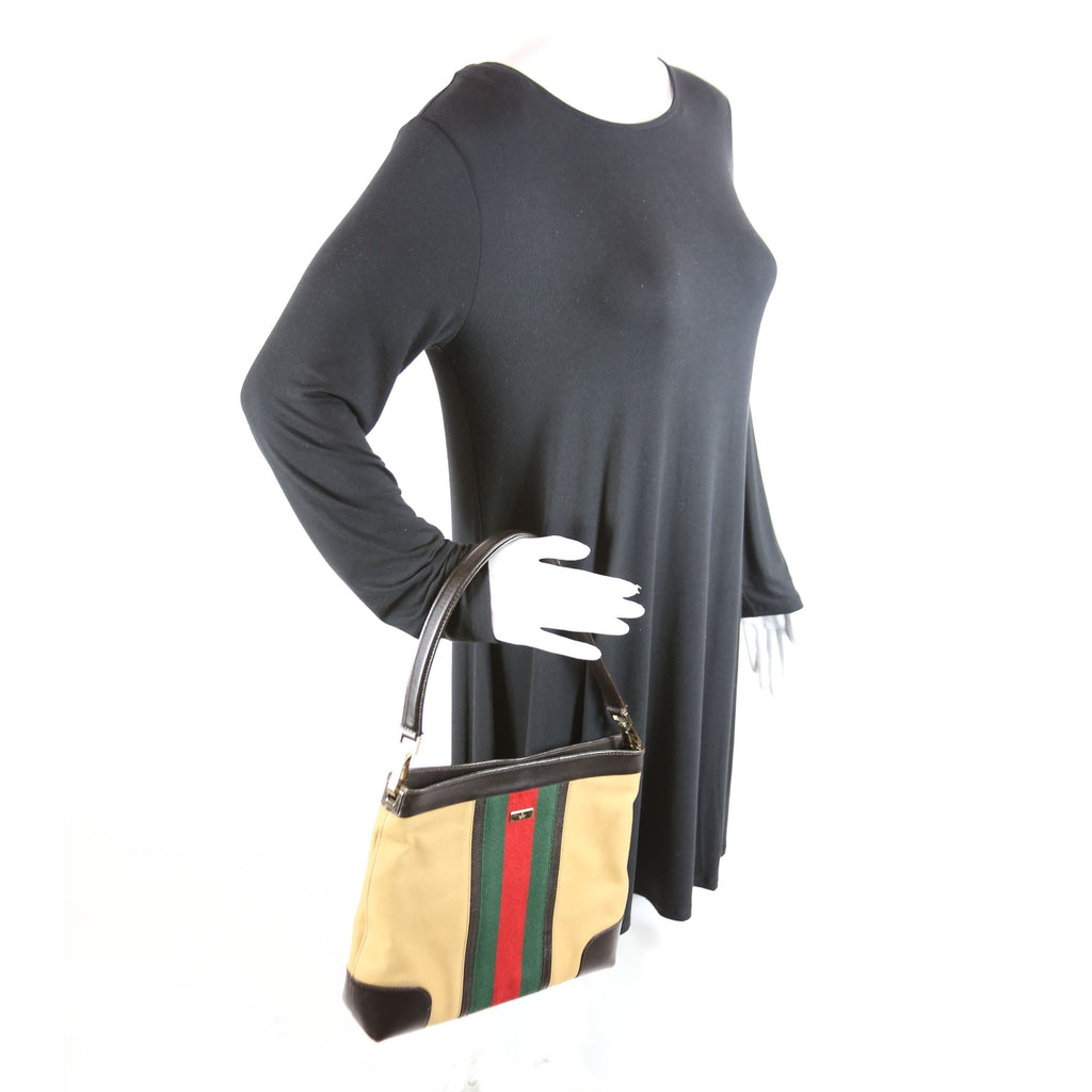 0014231 Sherry Line Web/Leather Shoulder Bag Vintage