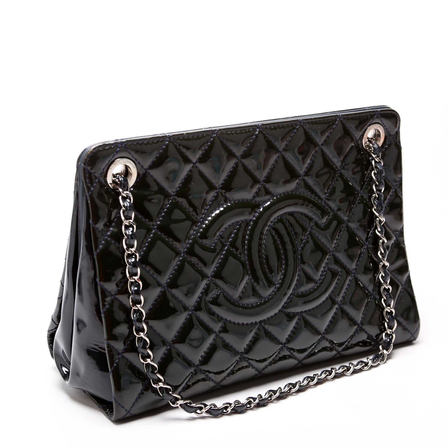 Petite Timeless CC Tote Quilted Patent 17M Blue