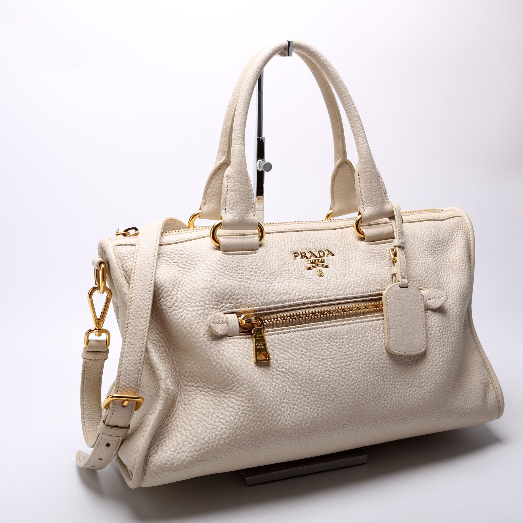 ON HOLD Vitello Daino Zip Shopping Satchel Large White