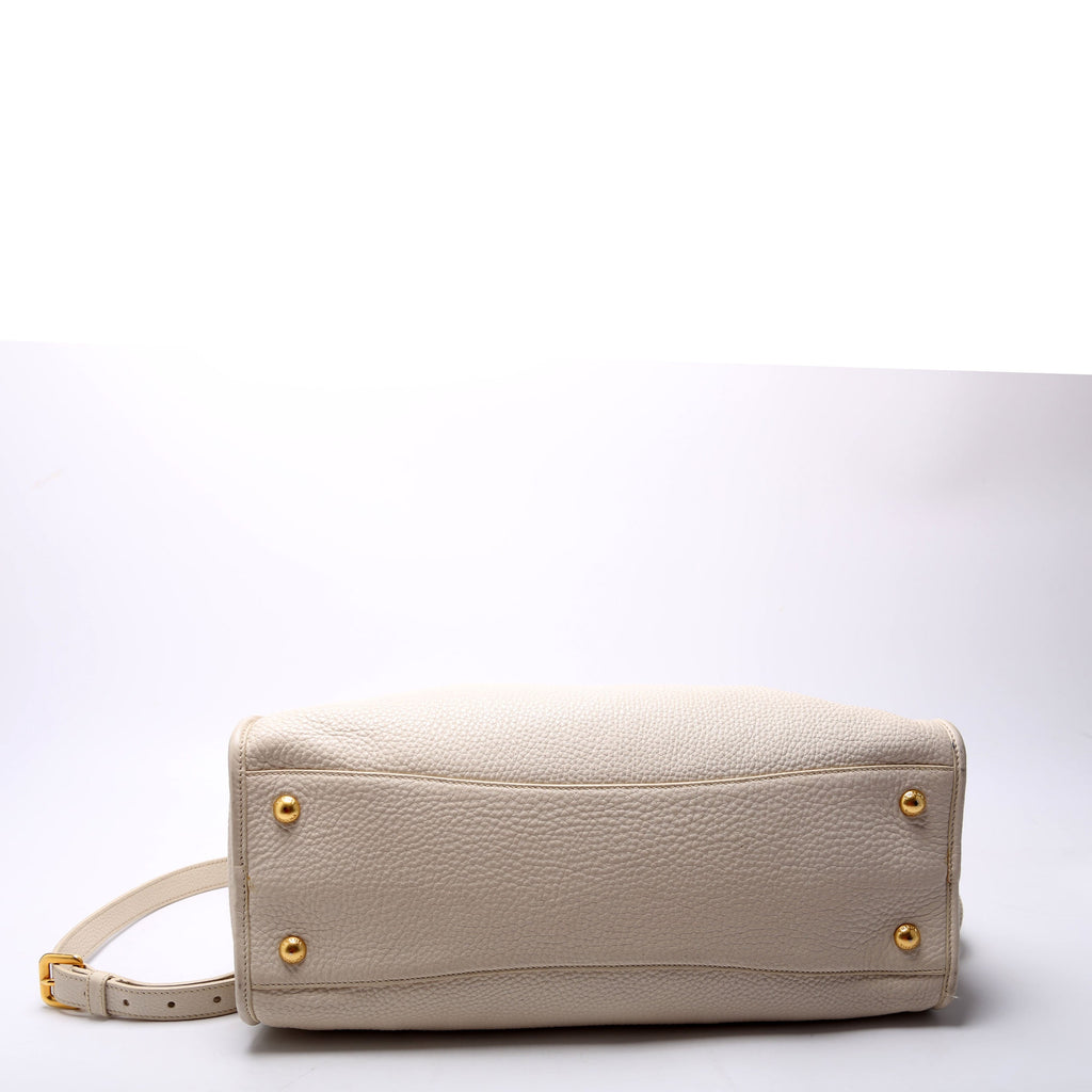ON HOLD Vitello Daino Zip Shopping Satchel Large White