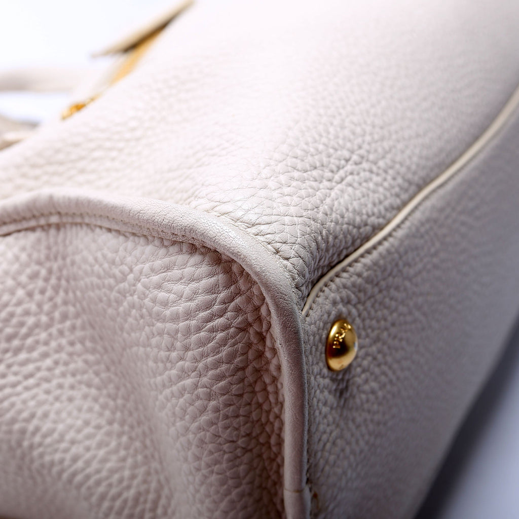 ON HOLD Vitello Daino Zip Shopping Satchel Large White