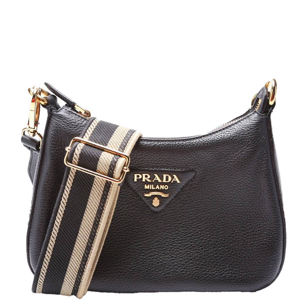 Vitello Daino Soft Leather Crossbody Black