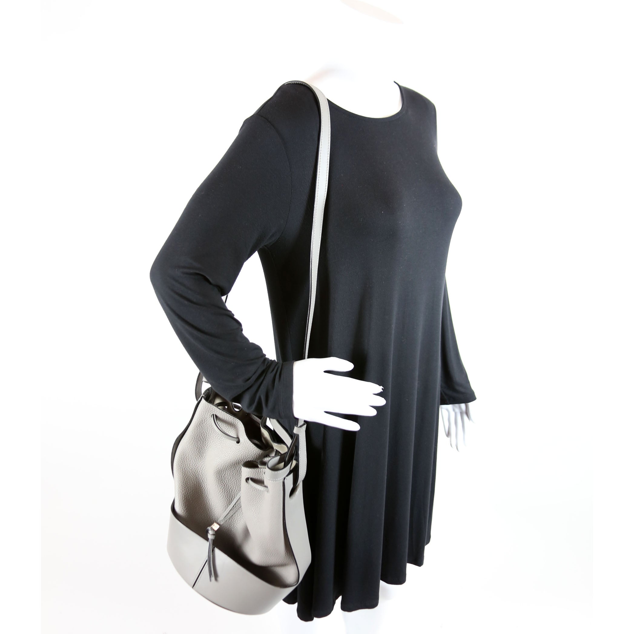 Balloon Bucket Bag Small Grain Leather Grey