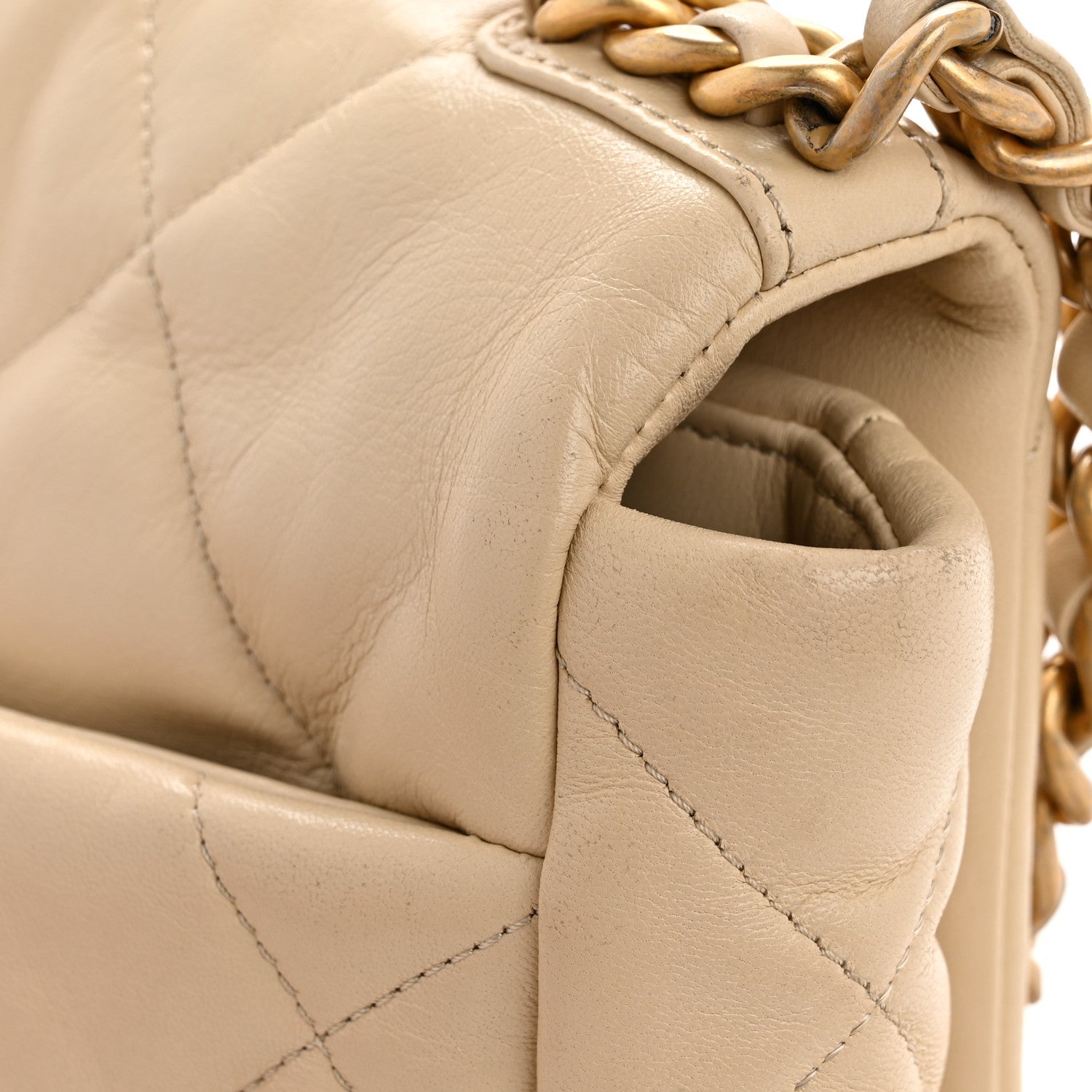 Chanel Lambskin Quilted Medium Chanel 19 Flap Beige