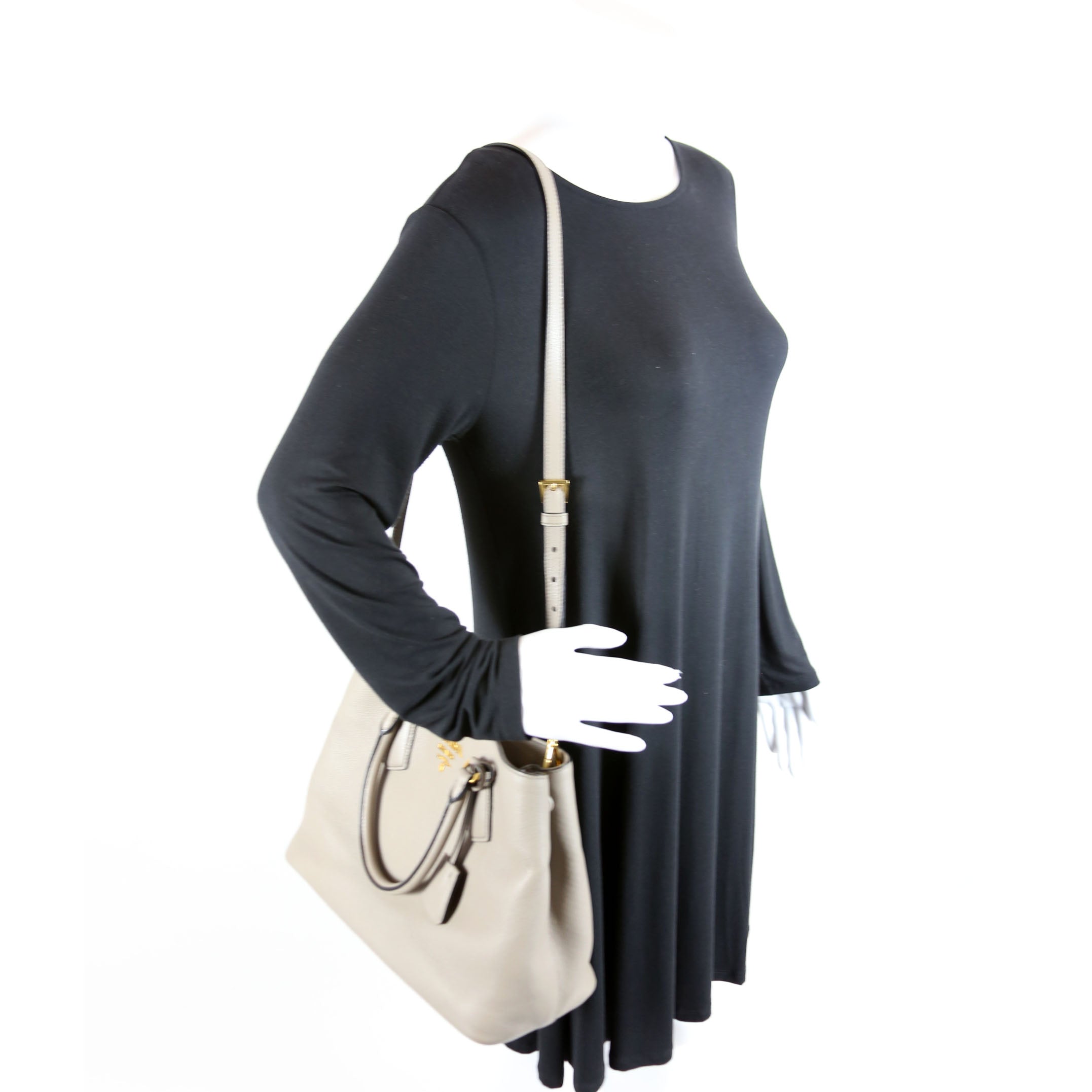1BA239 Vitello Phenix Double Tote Taupe