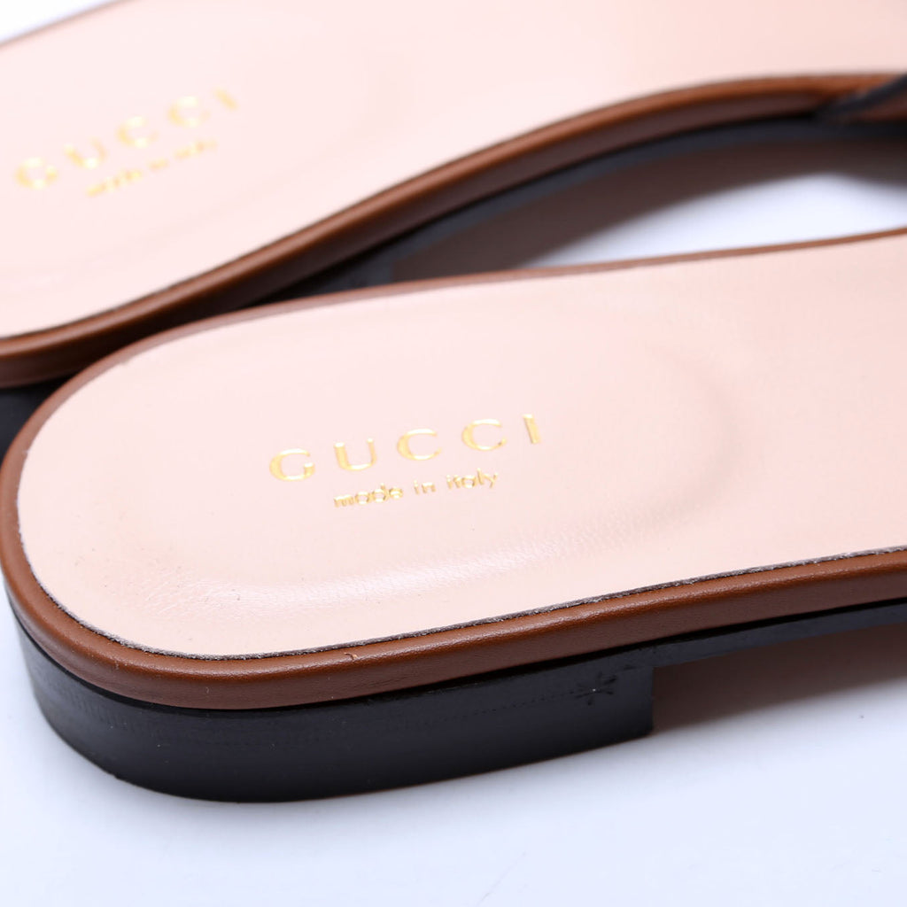 Interlocking G Leather Slide Sandals Size 39.5