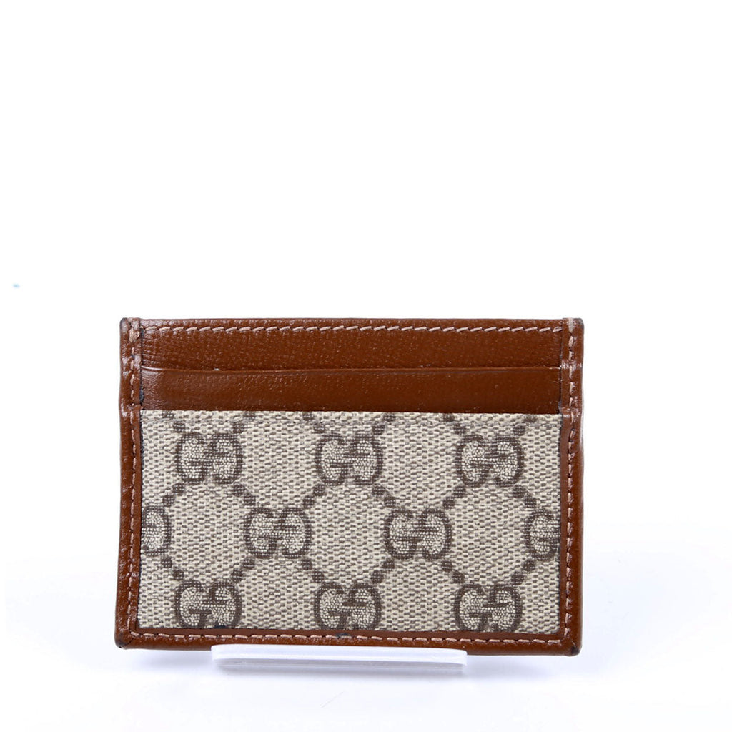 673002 GG Supreme Interlocking Card Holder Tan/Brown