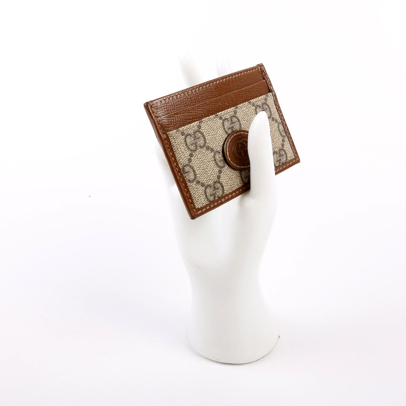 673002 GG Supreme Interlocking Card Holder Tan/Brown