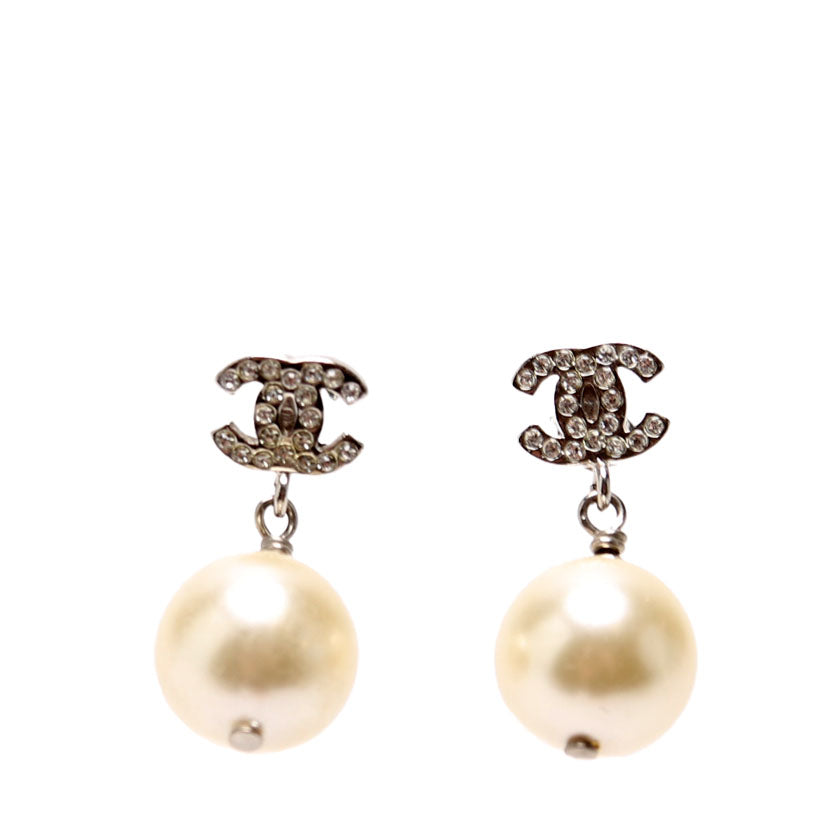 Crystal CC Pearl Drop Earrings