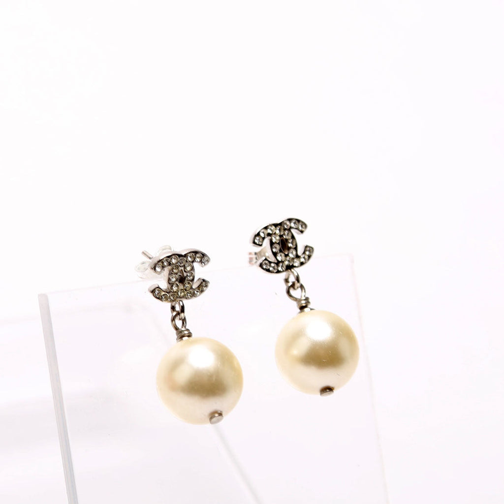 Crystal CC Pearl Drop Earrings