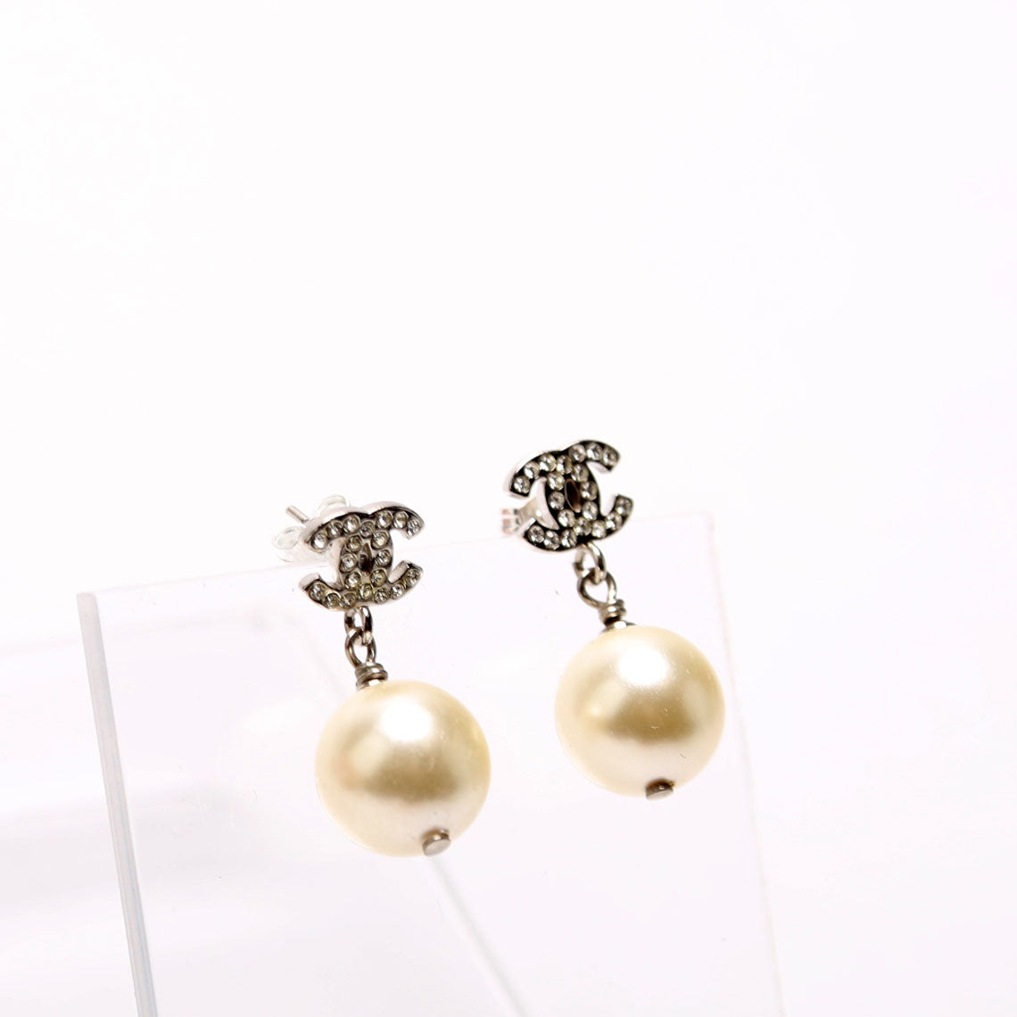 Crystal CC Pearl Drop Earrings
