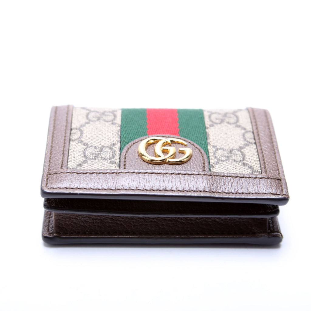 523155 Ophidia GG Card Case Wallet Brown