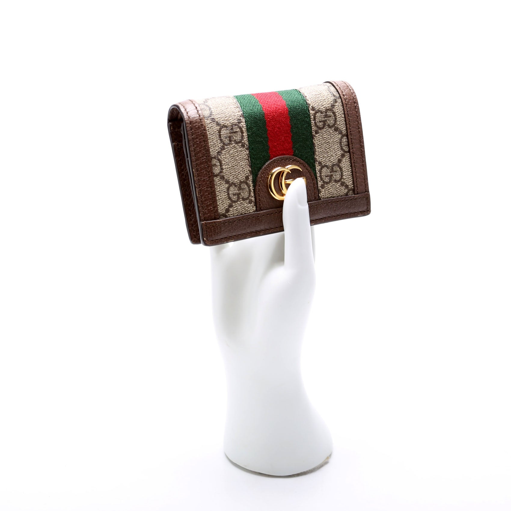 523155 Ophidia GG Card Case Wallet Brown