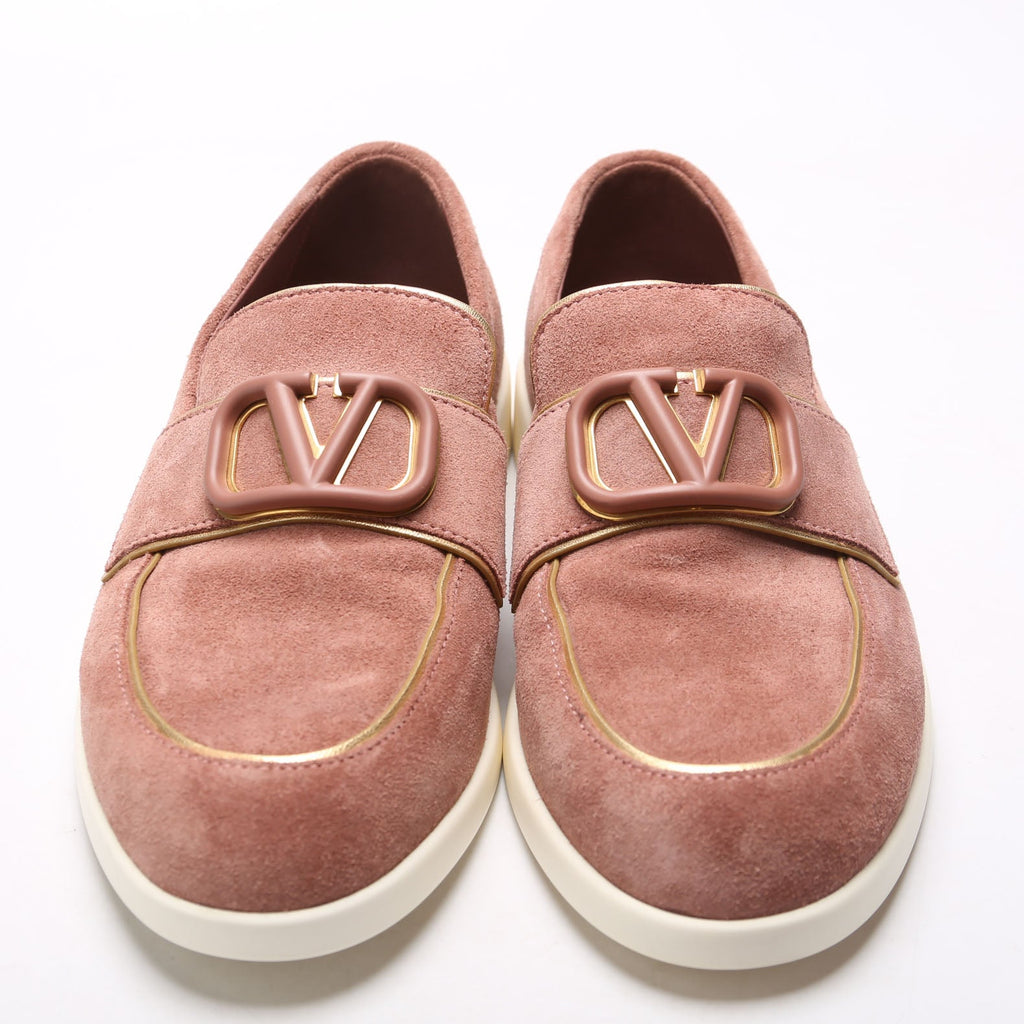 V Logo Suede Loafers Size 37 Mauve