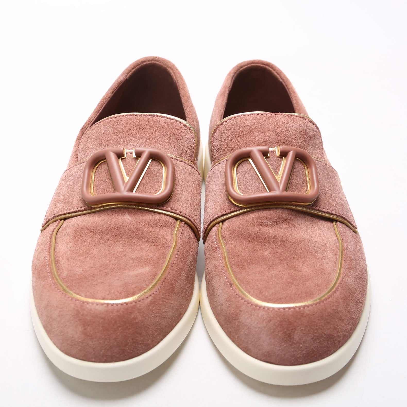 V Logo Suede Loafers Size 37 Mauve