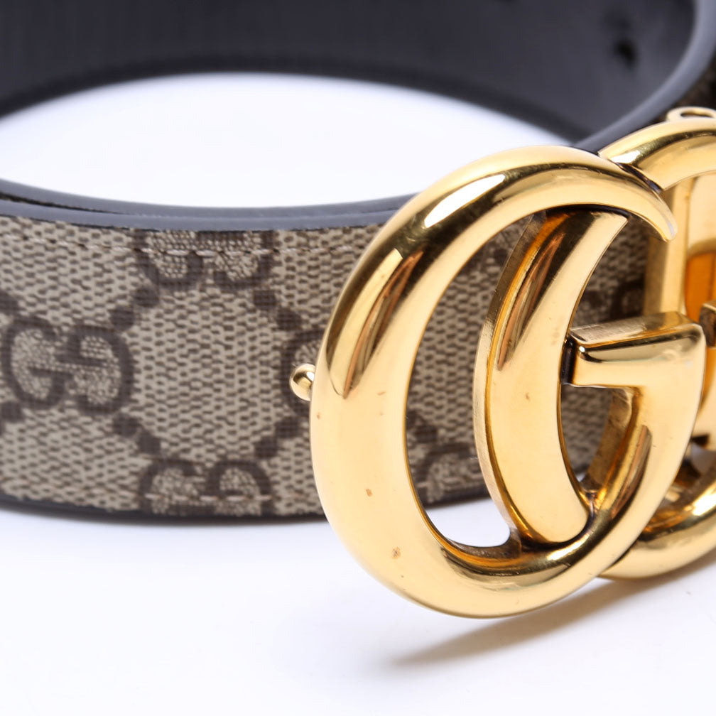 659416 GG Marmont Reversible Supreme/Leather Belt Size 90/36 Brown