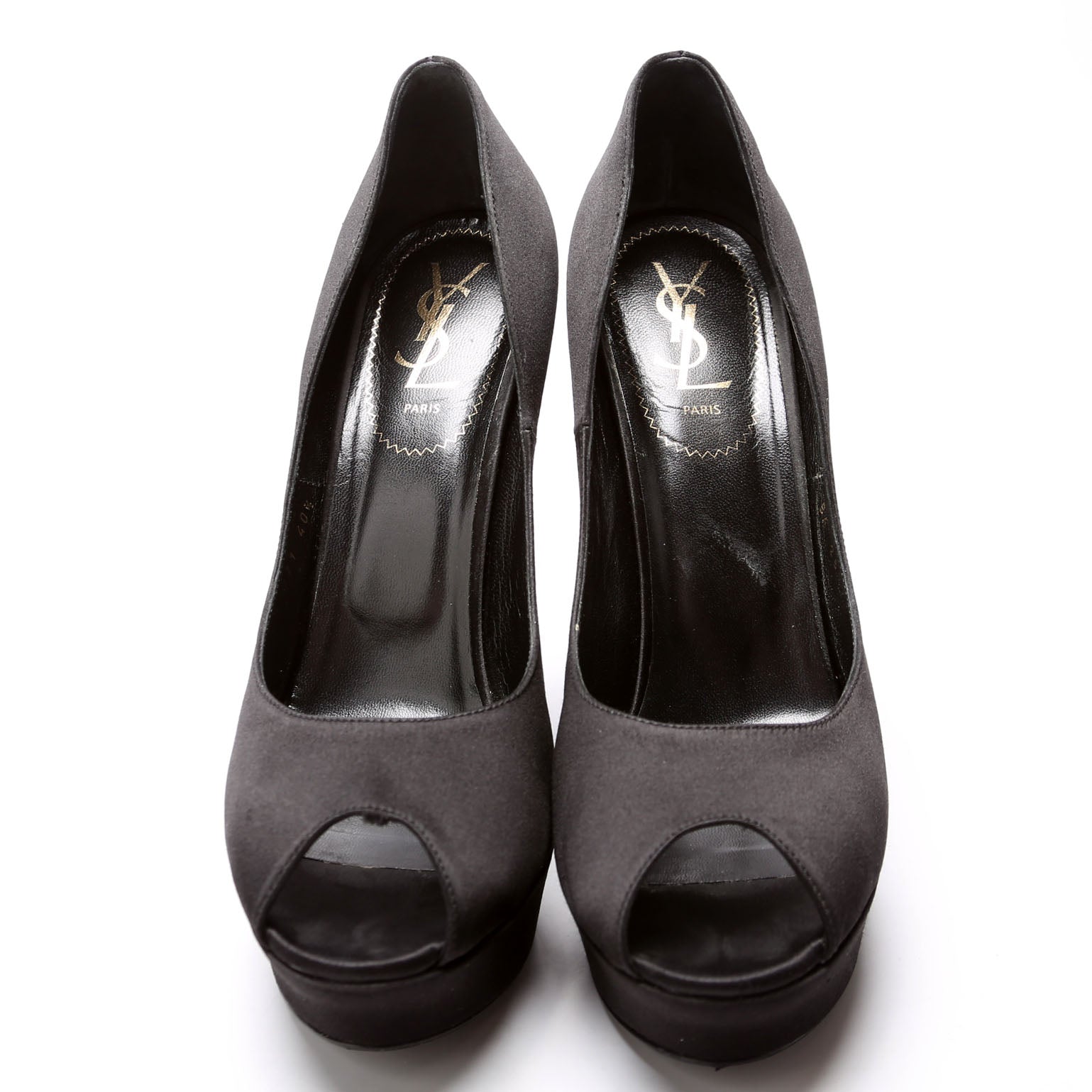 SAINT LAURENT Satin Platform Open-Toe Pumps Size 40.5 Black